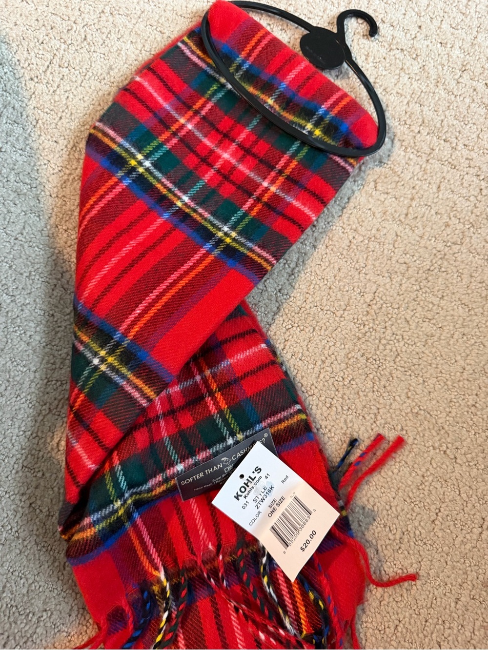 Kohl's Red Plaid Scarf with Multicolor Tartan